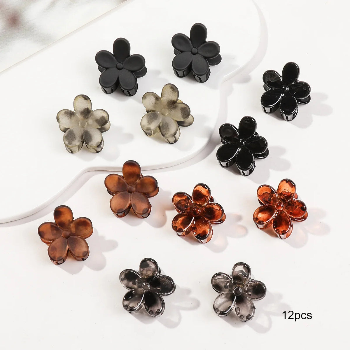12pcs Mini Flower Hair Clips Pack for Women - Creaseless Styling Claw Clips for Bangs and Tiny Hair Styling
