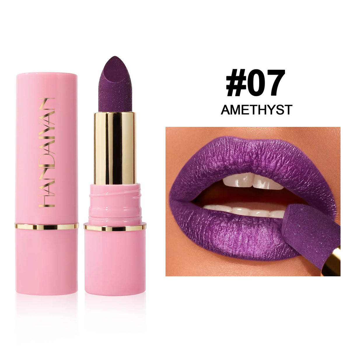 8 Colors Glitter Diamond Lipstick Long-Lasting Pink Brown Pearlescent Metallic Purple Sparkling Lipstick Makeup Cosmetic