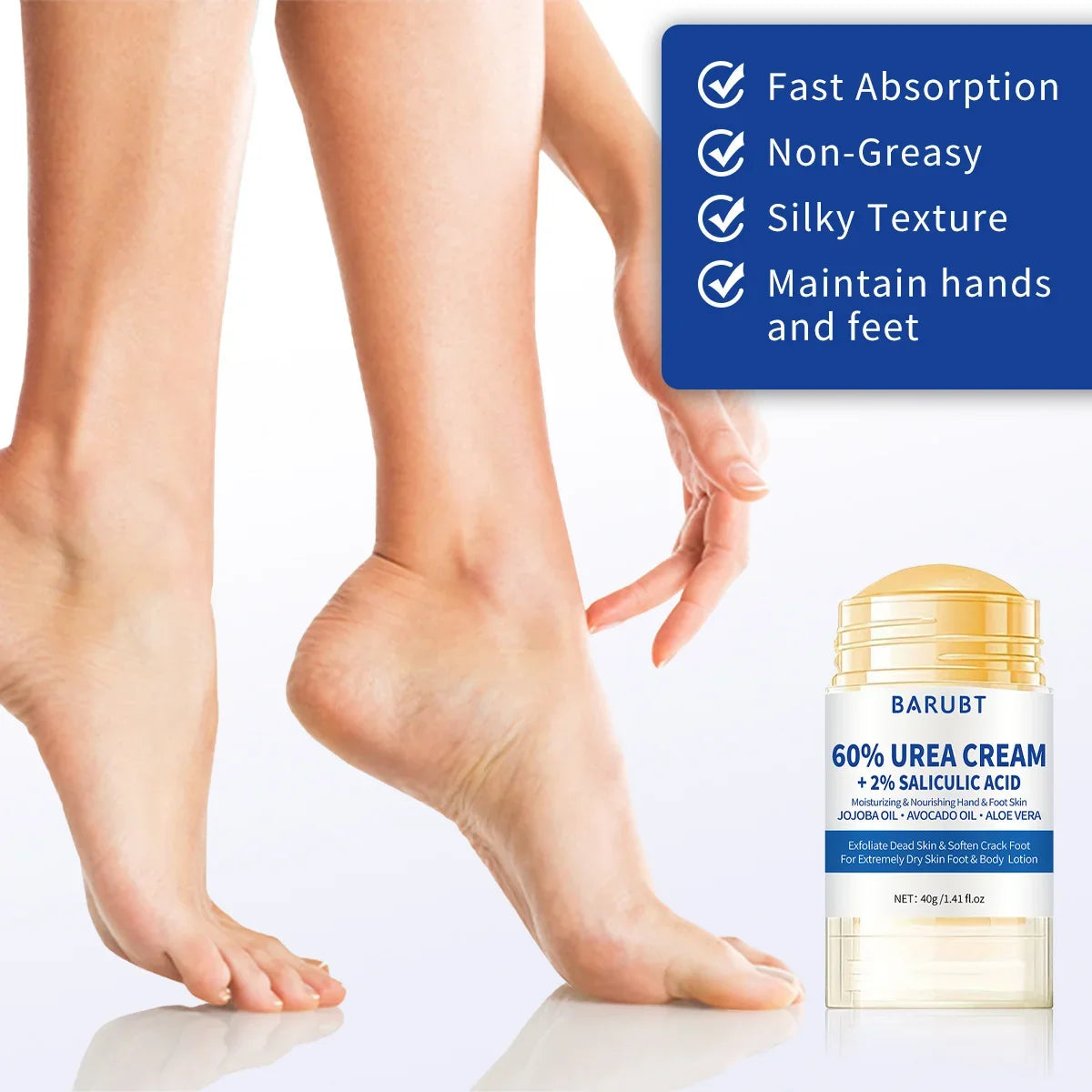 60% Urea Foot Cream Stick - Intensive Moisturizing Exfoliating, Cracked Heel Repair & Deep Hydration for Dry Rough Feet, Long-La