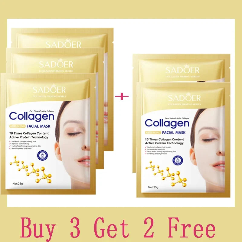 10pcs Korean Collagen Anti Wrinkle Facial Mask  Fade Fine Lines Anti Aging Firm Skin Moisturizing Brightening Skincare Mask