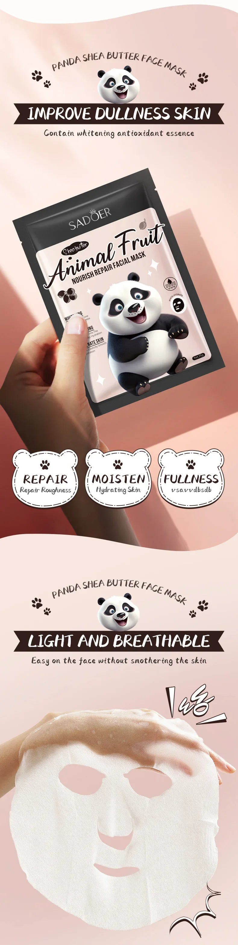 8pcs SADOER  Kawaii Fruits Face Mask Moisturizing Firming Hydrating Coconut Aloe Vitamin C Facial Masks for Face Skin Care