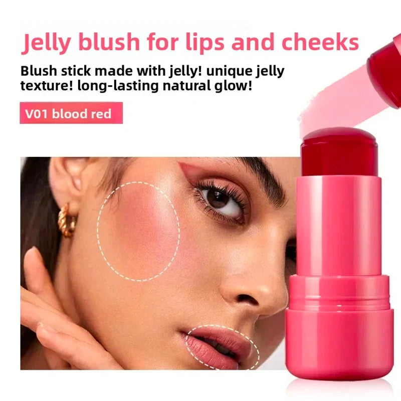 4 Colors Jelly Blush Stick Lip Balm Eyeshadow 3-in-1 Multi-Use Matte Blush Moisturize Brighten Lip Gloss
