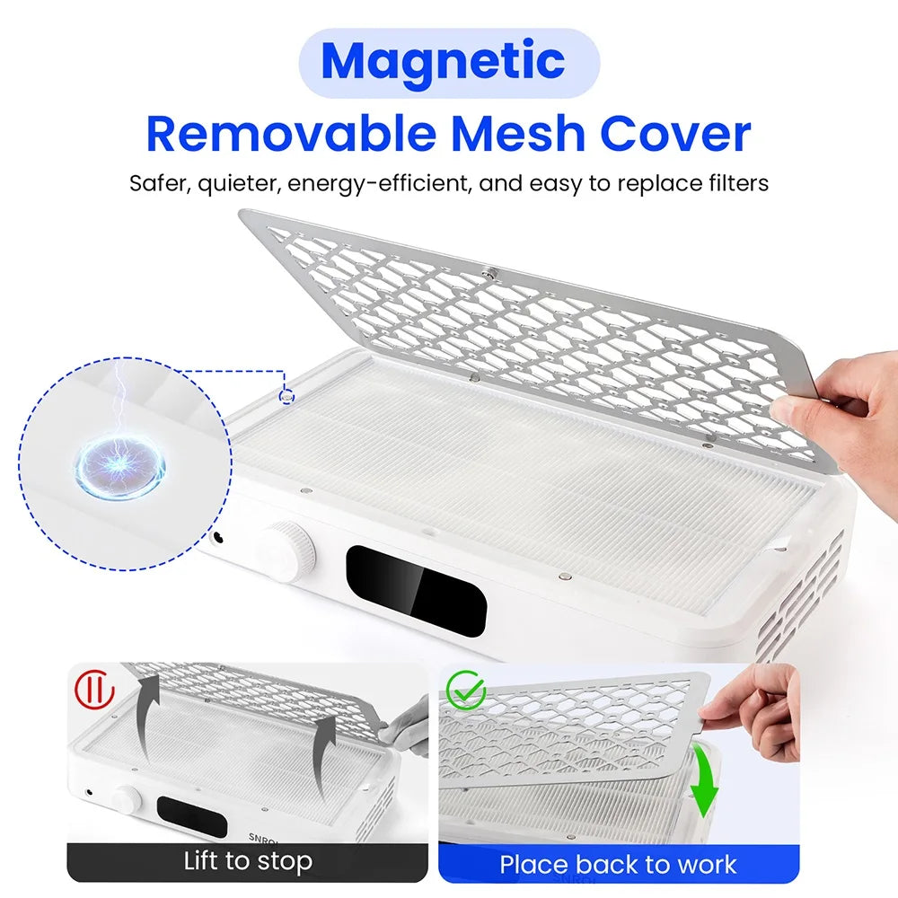 2500/2800/3000/3300/3500rpm Speed Adjustable Brushless Nail Dust Extractor Powerful Twin Turbo Vacuum Nail Dust Collector