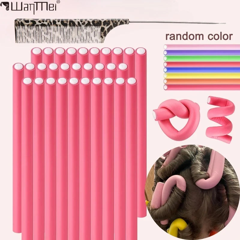 11pcs Flexible Curling Rod Foam Hair Curler  Heatless Hair Rollers Set Waves DIY Twist & Wrap Styling Tool for Natural Curls