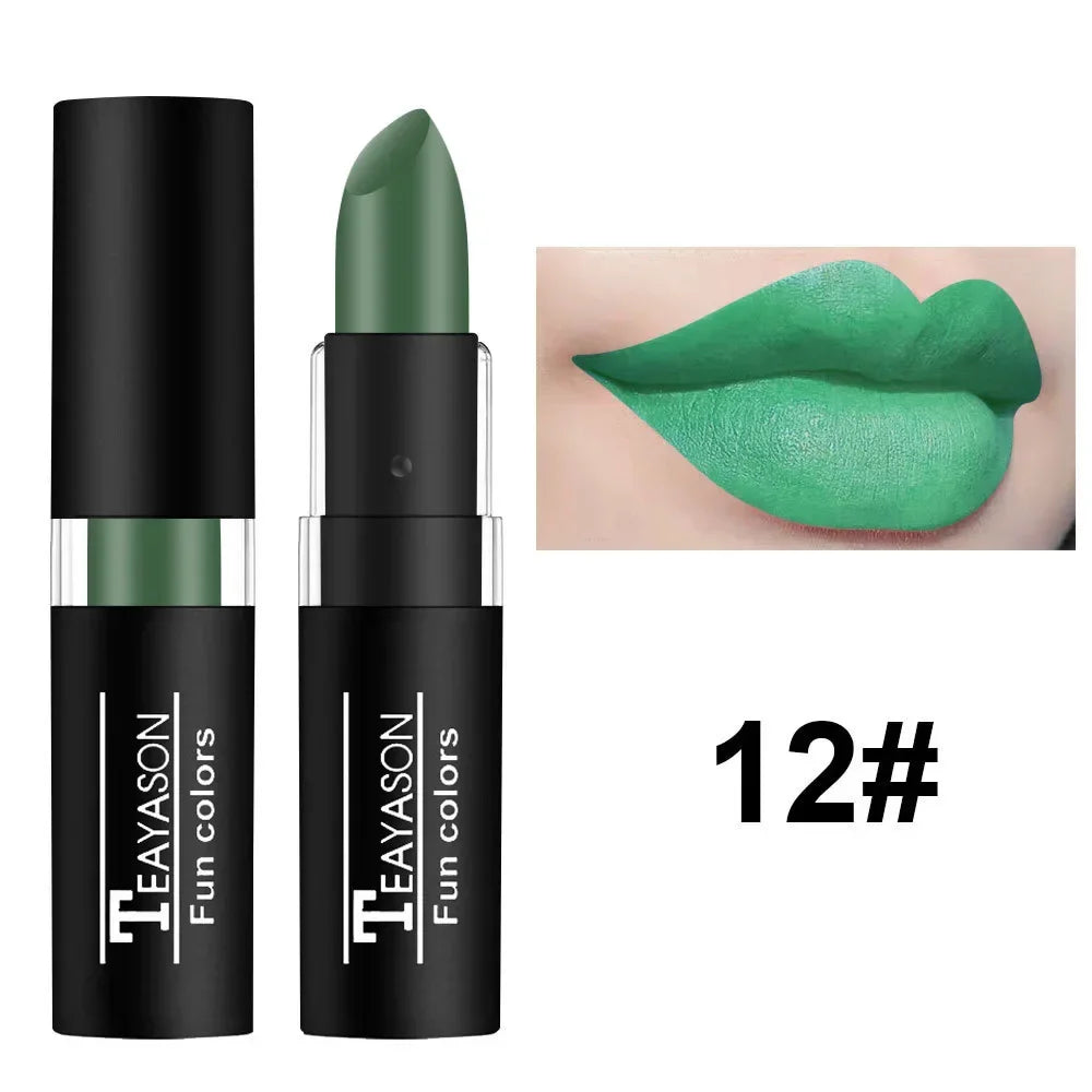 Green Purple Lipstick Christmas Halloween Party Lip Makeup Hot Sale Waterproof Velvet Matte Black White Lipstick Lasting Pigment
