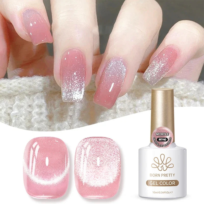 BORN PRETTY Gold Pink Cat Magnetic Gel Polish 10ml Water Light Spaking Glitter  Soak Off UV Semi Permanent Varnish Manicure