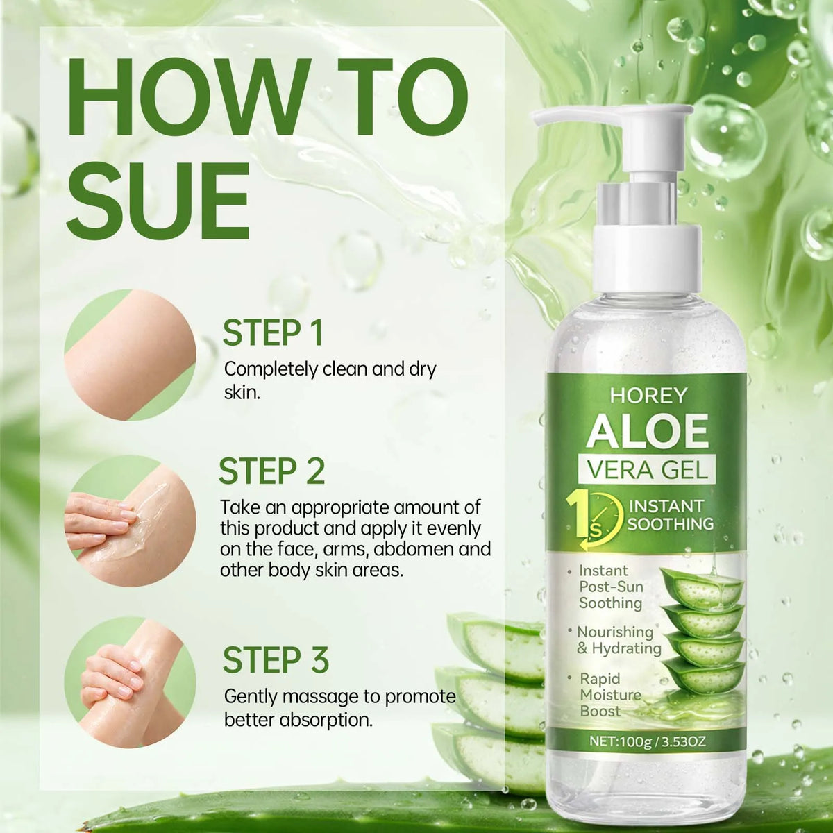 Aloe Vera Gel Instant Soothing After-Sun Moisturizing Hydrating For Face & Body Refreshing Hydrates Dry Skin with Aloe Water