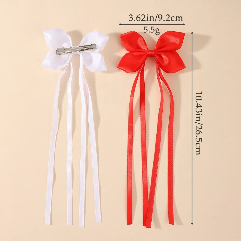 BABY BOWS 2Pcs Silky Satin Long Tassel Bow Hair Rubber Bands Sweet Ribbon Bow Hair Ties for Girls Head Decor
