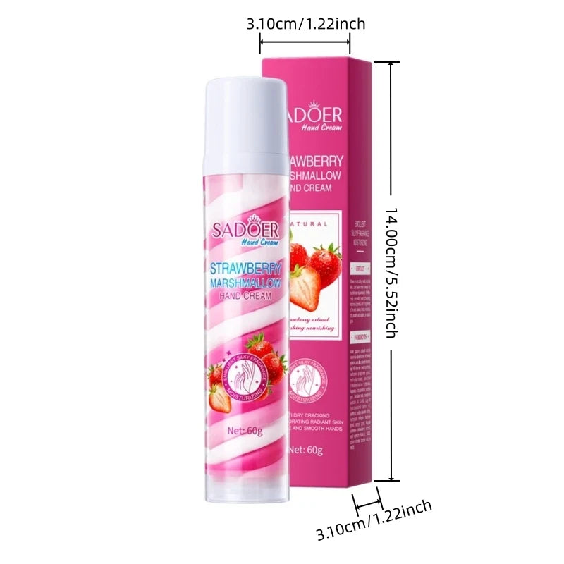 60g Strawberry Marshmallow Hand Cream, Strawberry Extract, Moisturizes Dry Skin