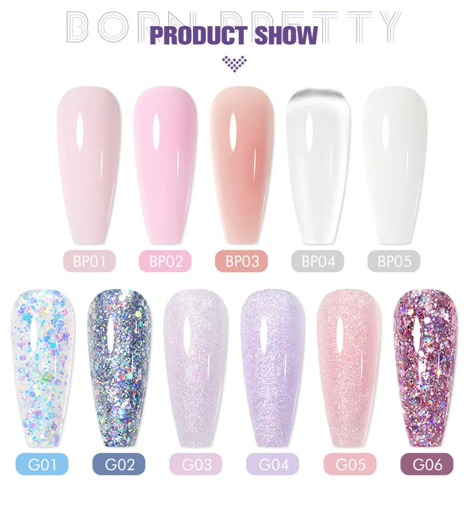 BORN PRETTY 30ml Extension Nail Gel Polish Glitter Crystal Nail Art Fast Extend Nude Pink Varnis Semi Permanent UV Hard Gel Nail