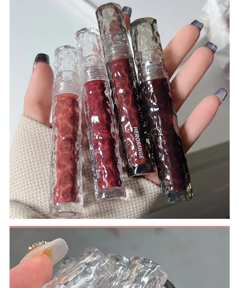 HERORANGEHR292 Glacier Rock Mirror Water Glazed Lip Glaze Moisturizes and Moisturizes, Forming a Film That Is Not Easy to Fade