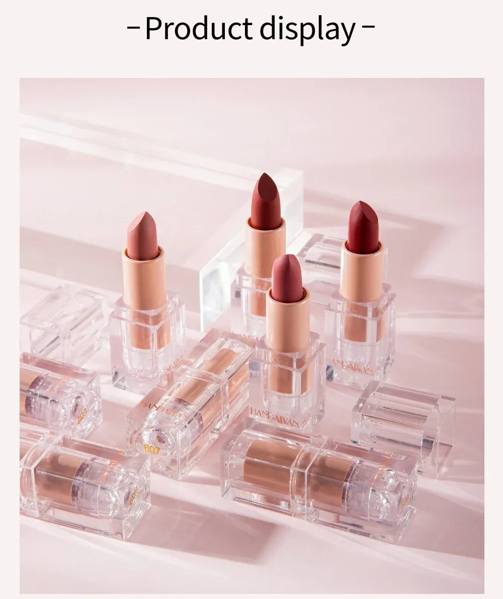 HANDAIYAN Matte Nude Lipstick Velvet Finish Long Lasting Waterproof Korean Beauty Cosmetic Makeup Gift for Women