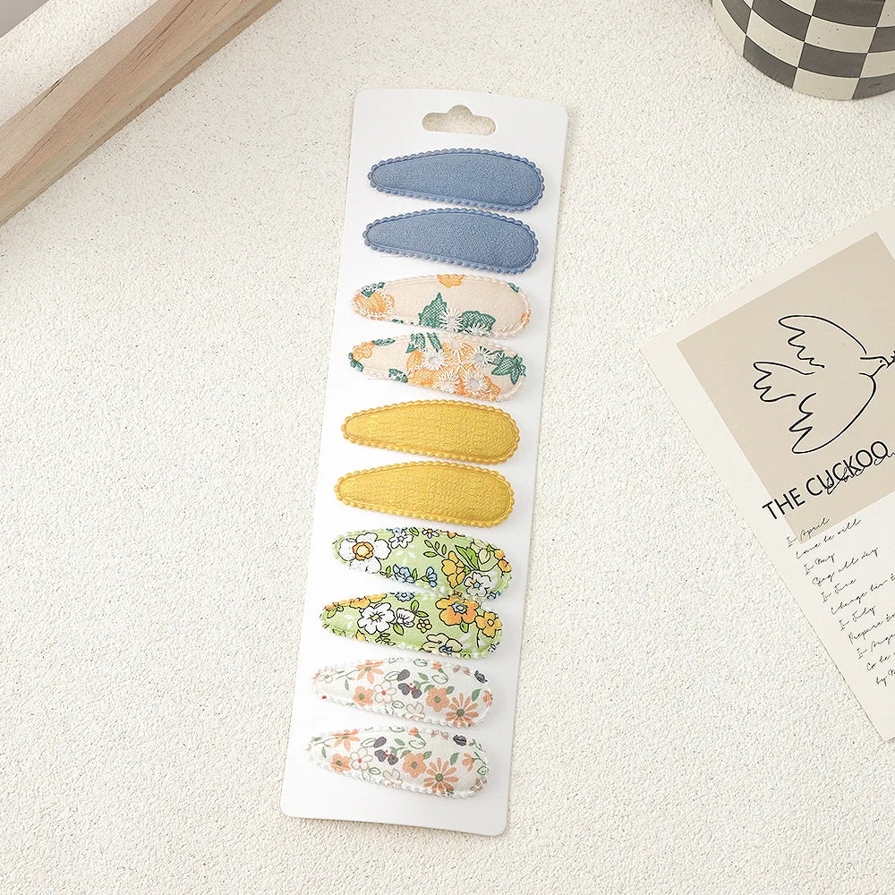 10Pcs/Lot Fresh Print Cotton Alloy Hair Clips for Kids Fabric Plaid BB Hairpins Girl Hairgripe Headwear Baby Hair Accessories