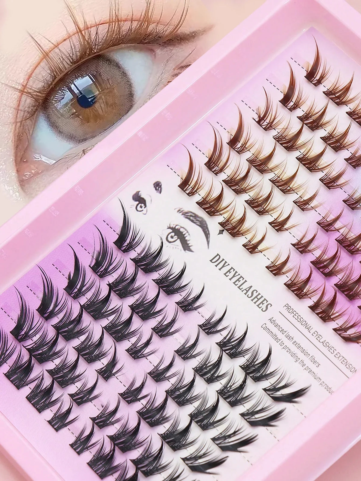 Ayr 80PCS C Curl Brown Style Eyelash Extension Winged Individual Lashes Natural Segmented Eyelash Bundles Makeup Tools