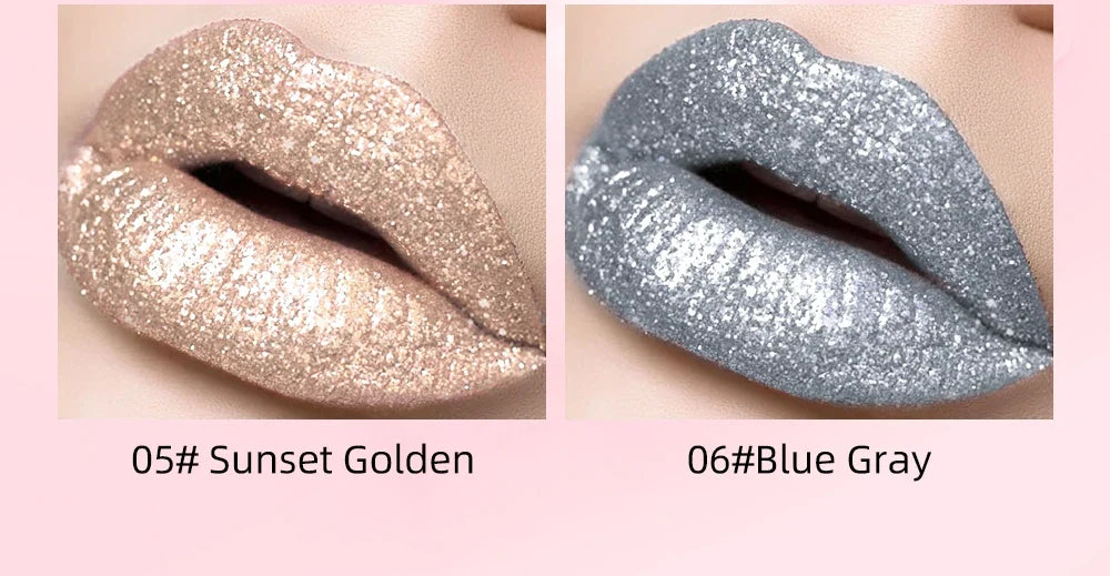 Diamond Glitter Liquid Lipstick Waterproof Long Lasting Pearl Shiny Lip Gloss Metal Charming Lip Glaze Tint Makeup For Women