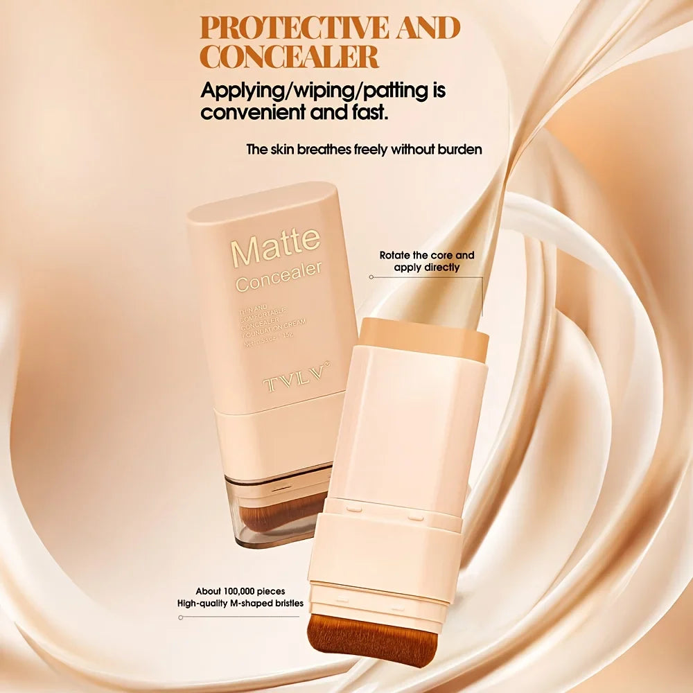 2-in-1 Concealer Eraser Dual-Head Foundation Stick with Brush Head Nine Colors European and American Waterproof Non-Caking Solid Foundation Cream 15G/Stick - 1 Stick