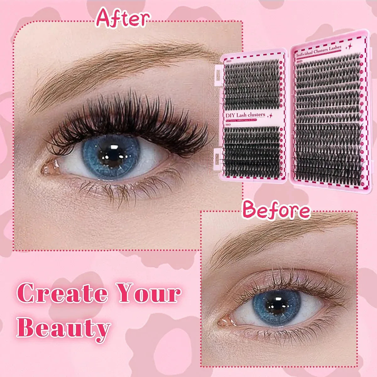 700PCS-30D/40D/50D 80D DIY Eyelash Extension Kit Mixed Length 9-16mm, D-Curl Eyelashes for DIY and Various Festive Celebrations