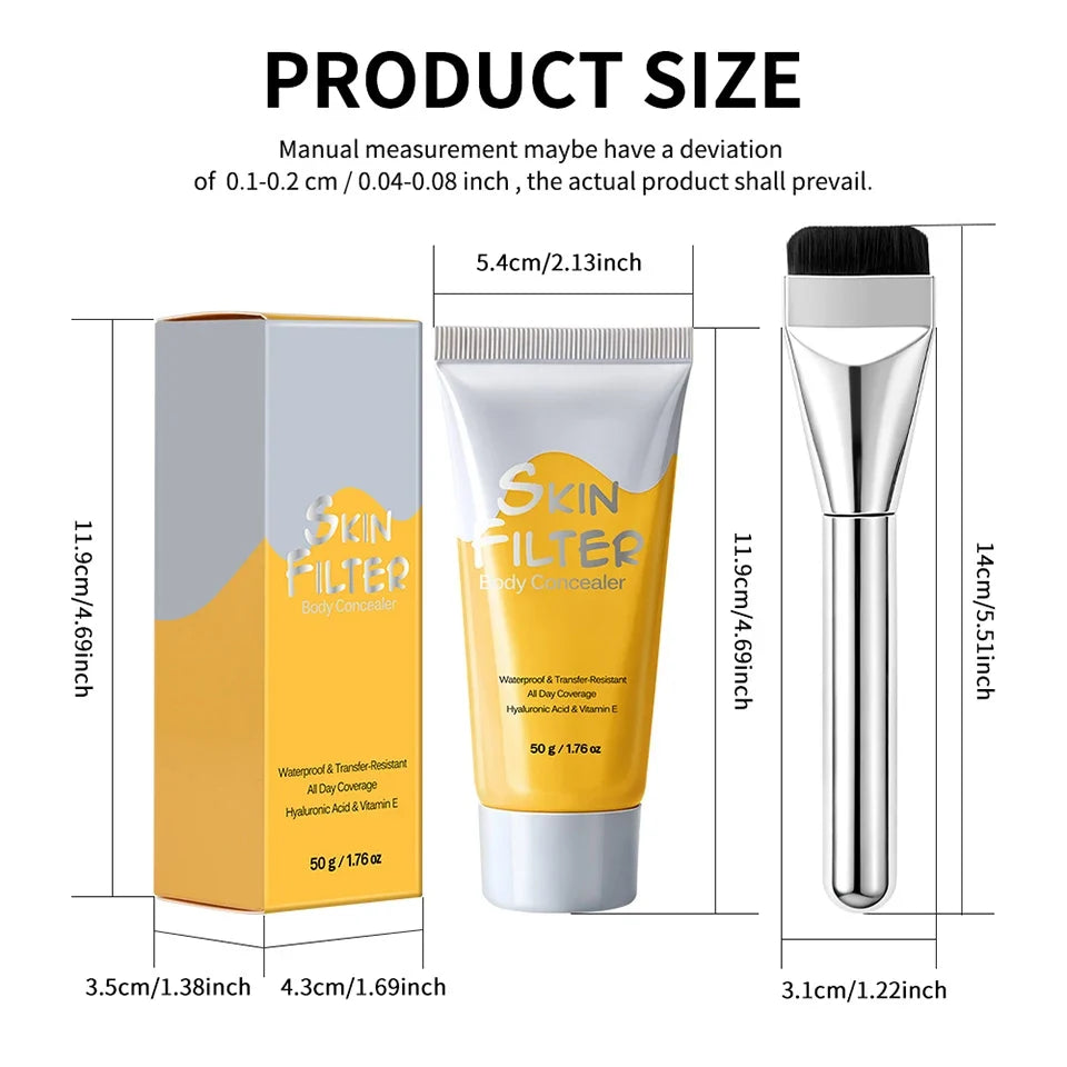 50ml Body Concealer Full Coverage Tattoo Cover Up Waterproof Hyaluronic Acid Hydrating Cover Scars Spots Veins Birthmarks Makeup