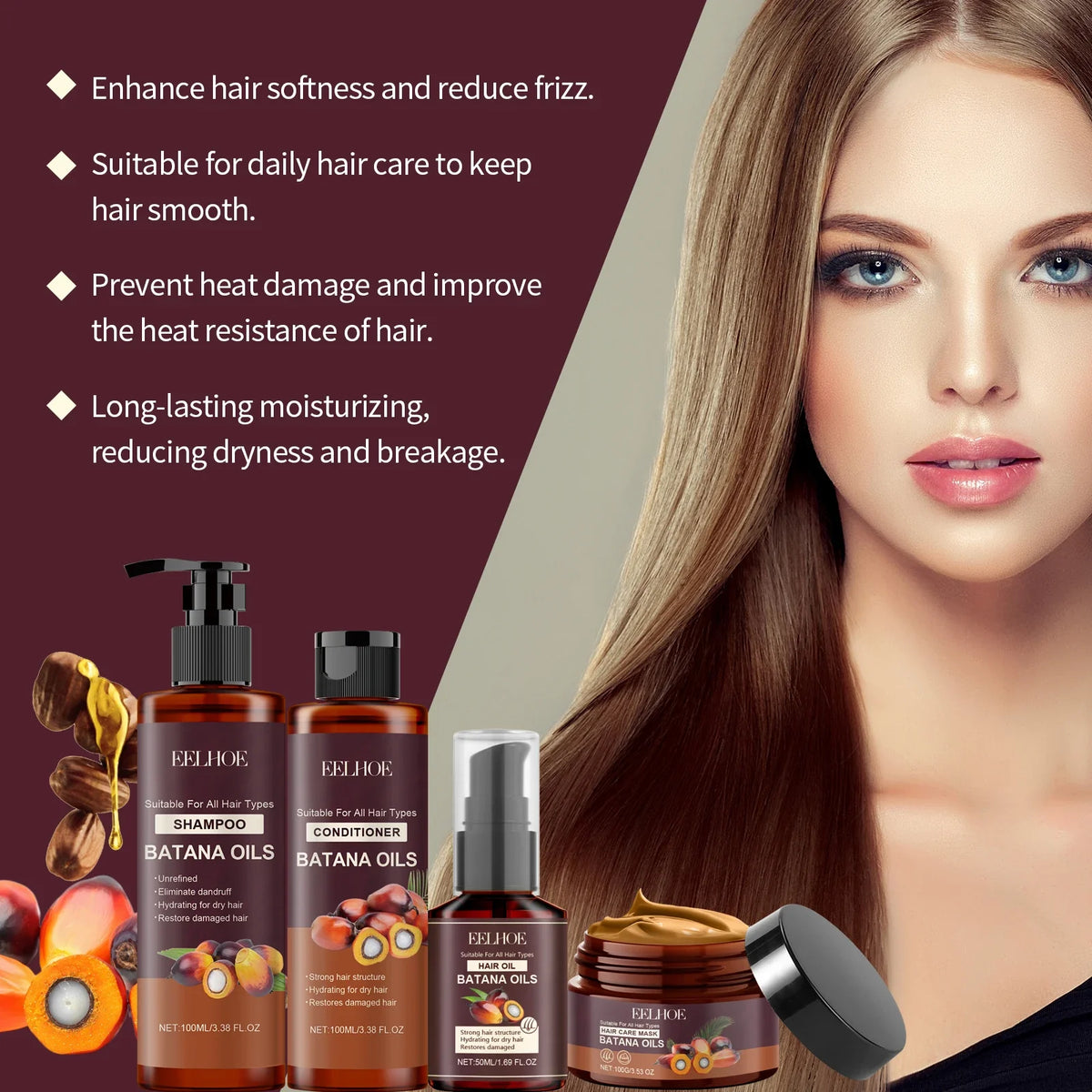 Batana Oil Shampoo Conditioner Cleaning Scalp Oil Control Anti Dandruff Smoothing Prevent Dryness Hair Care Set for Men Women
