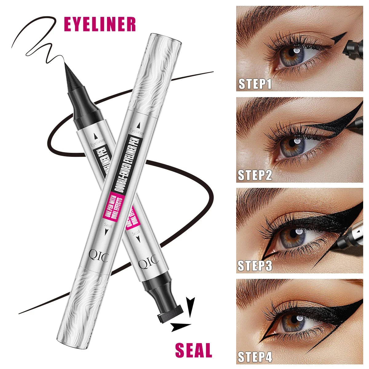 Double-ended 2 In 1 Eyeliner Stamp Waterproof Sweatproof Quick Dry Black Liquid Eyeliner Pen Beginner Eye Makeup Tools