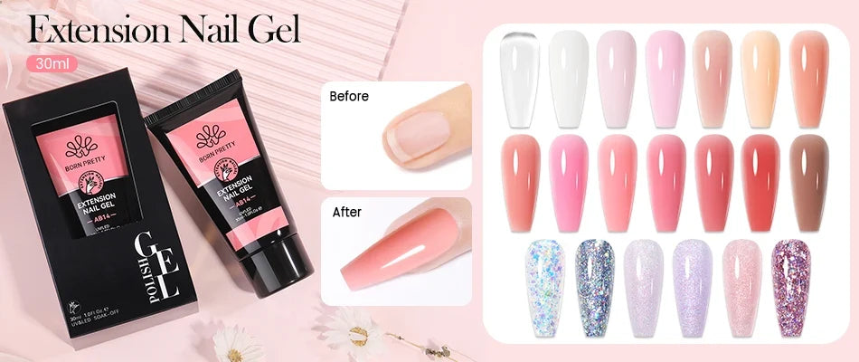 BORN PRETTY 225g Nail Extension Gel Jelly White Pink Clear Gel Nail Polish Quick Extending UV Nail Hard Gels Soak Off Gel Varnis