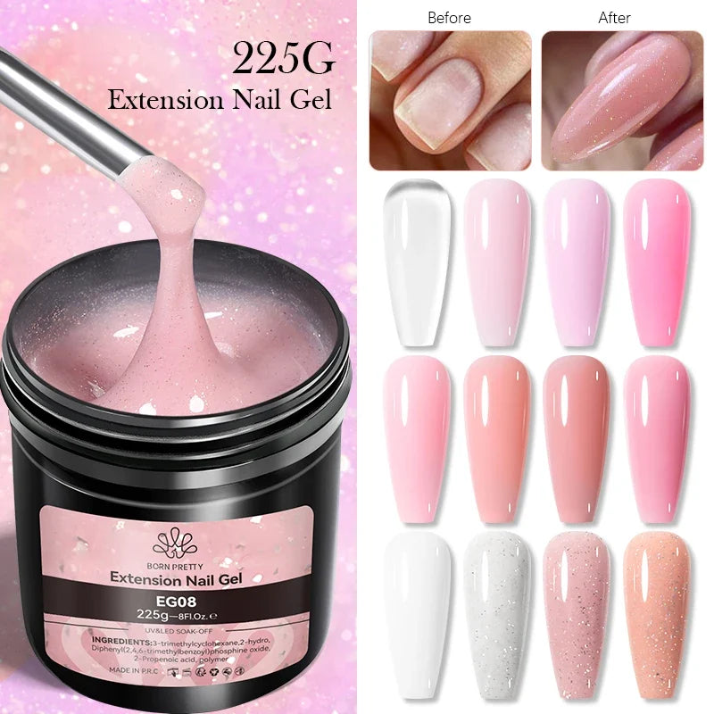 BORN PRETTY 225g Hard Gel For Nail Extension Milky White Nude Building Constructor Gel Self Leveling Reinforcement Nail Gels