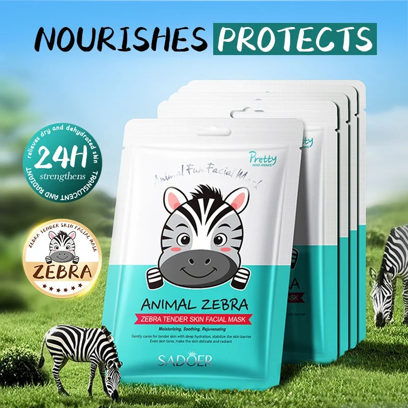 5pcs SADOER Animal Pattern Masks Face Mask Moisturizing Anti Wrinkles Anti-Aging Whitening Facial Masks Skin Care Novel Products