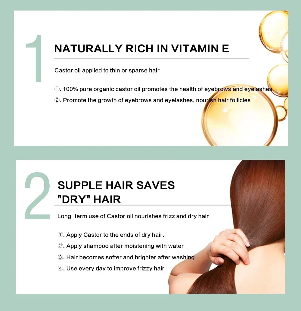 100% Pure And Castor Oil For  Eyelashes Hair Growth, And Eyebrows - Carrier Oil For Essential Oils, Aromatherapy And Massage