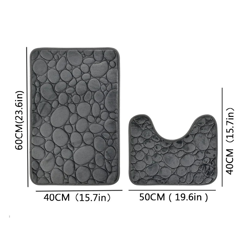 Embroidered Pebble Coral Velvet Floor Mat, Bathroom Carpet, U-shaped Sponge Absorbent Foot Mat, Door Mat, Two-piece Set