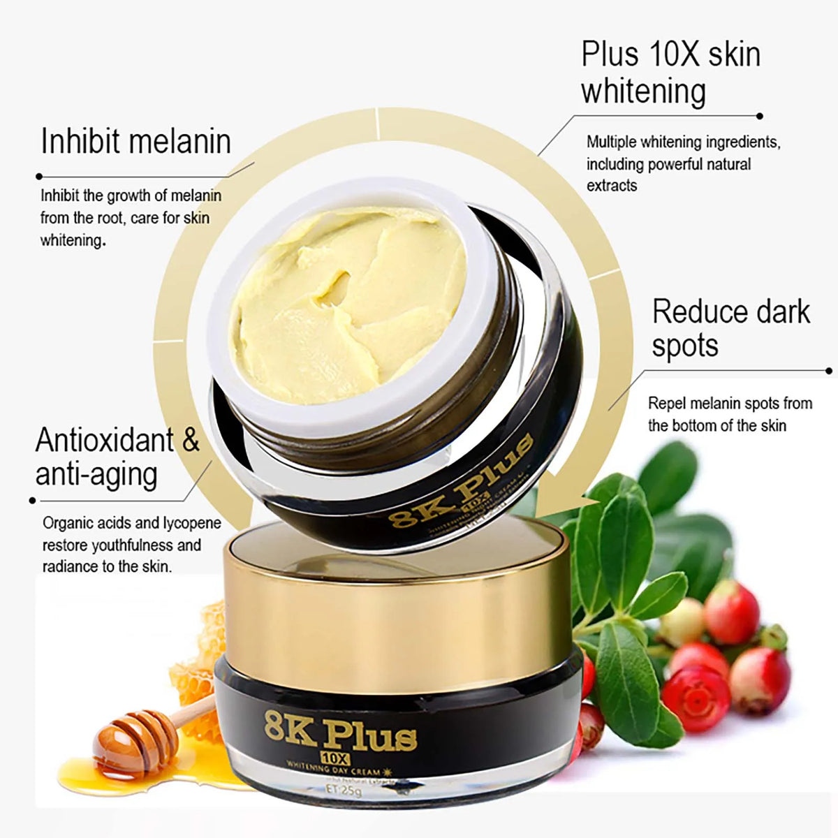 AILKE Whitening Face Cream, Reduce Dark Spots, Wrinkles, Melanin, Even Skin Tone, With Collagen, Glutathione, for All Skin Types