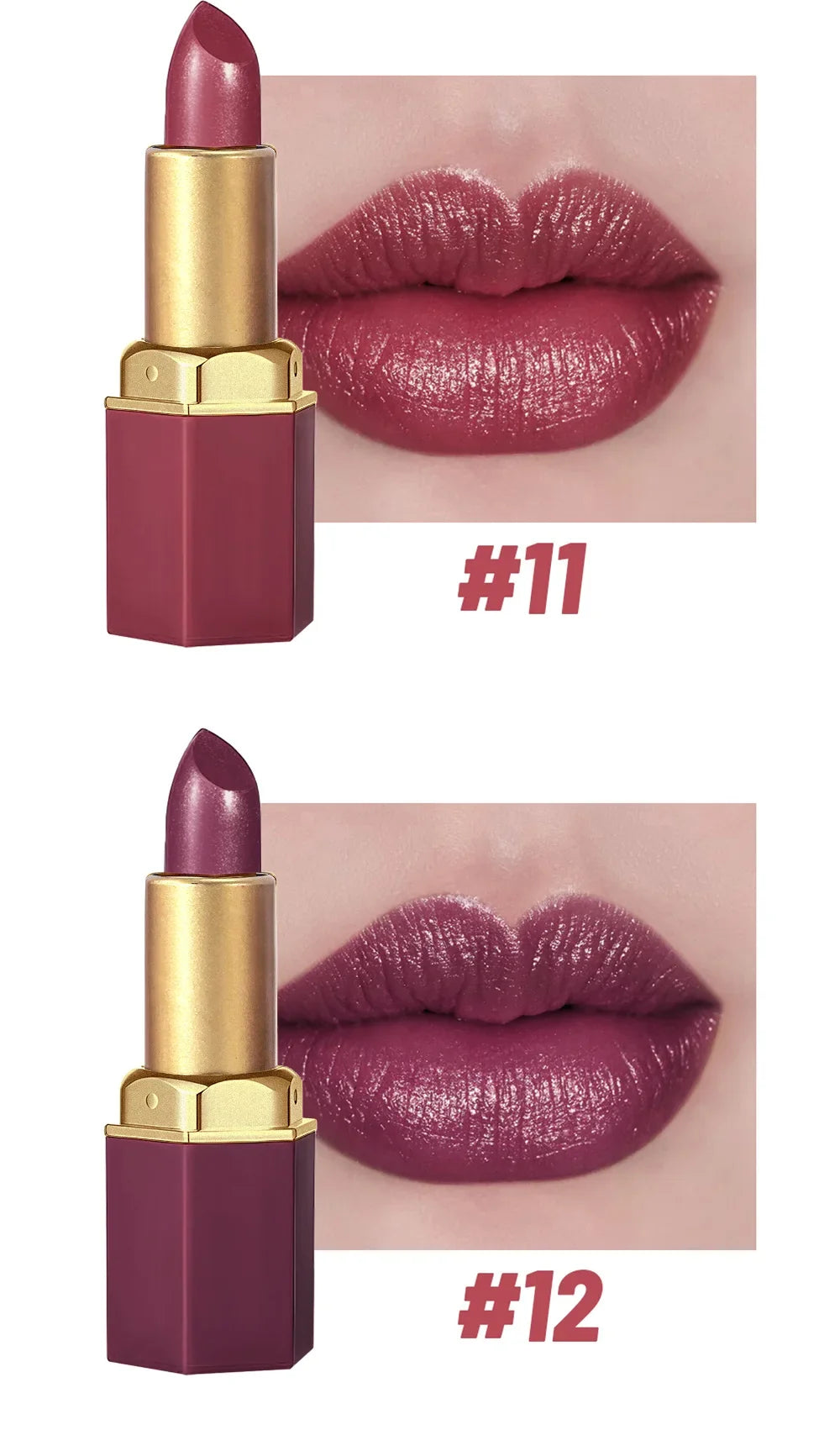 6 Colors Gold Bar Lipstick Diamond Pearlescent Glitter High Shine Non Sticky Long Lasting Pink Lips Makeup