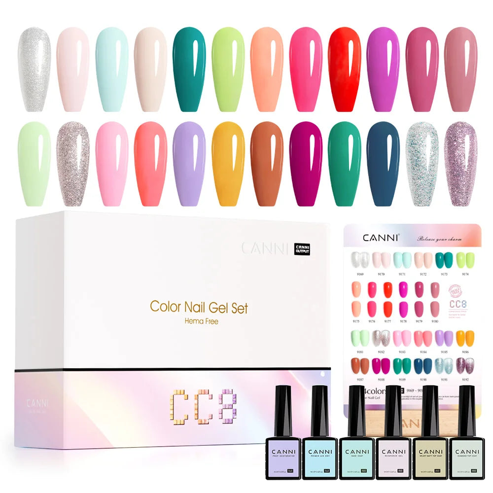 CC8 New Kit CANNI 9ML Nail Gel Polish HEMA/TPO FREE 30pcs Color Gel Pigment Professional Long Wear Top Coat Gel Varnish Set
