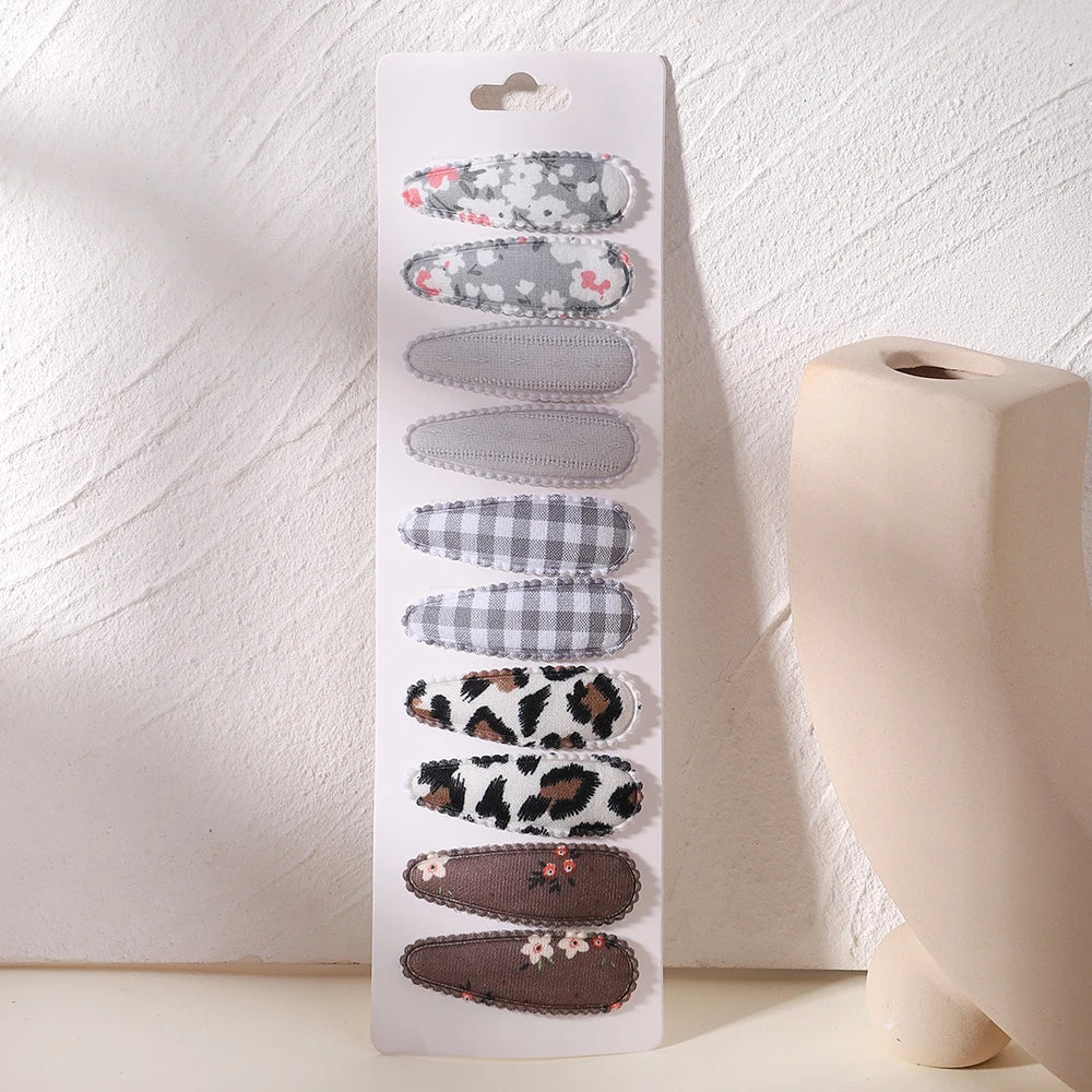 10Pcs/Lot Fresh Print Cotton Alloy Hair Clips for Kids Fabric Plaid BB Hairpins Girl Hairgripe Headwear Baby Hair Accessories