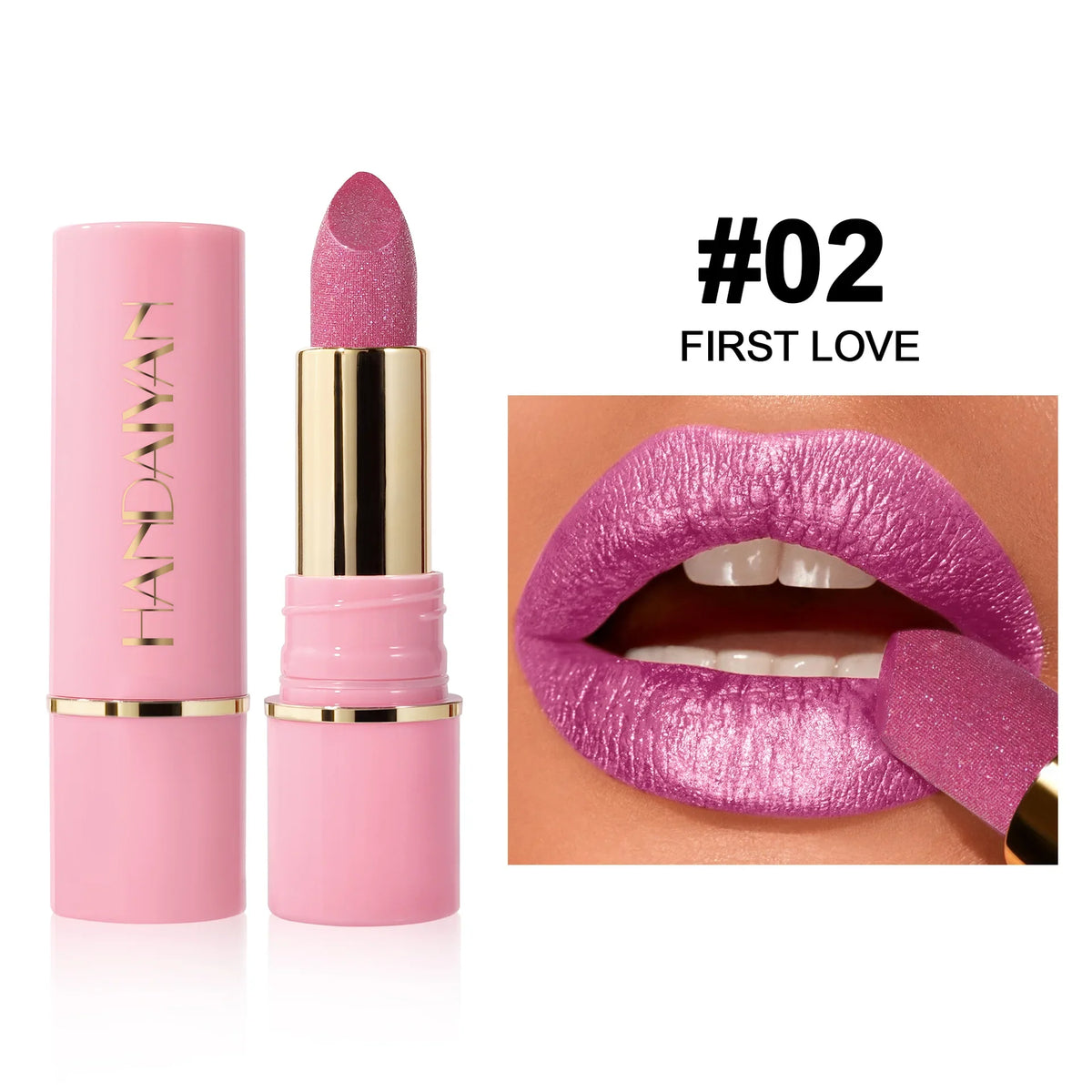 8 Colors Glitter Diamond Lipstick Long-Lasting Pink Brown Pearlescent Metallic Purple Sparkling Lipstick Makeup Cosmetic