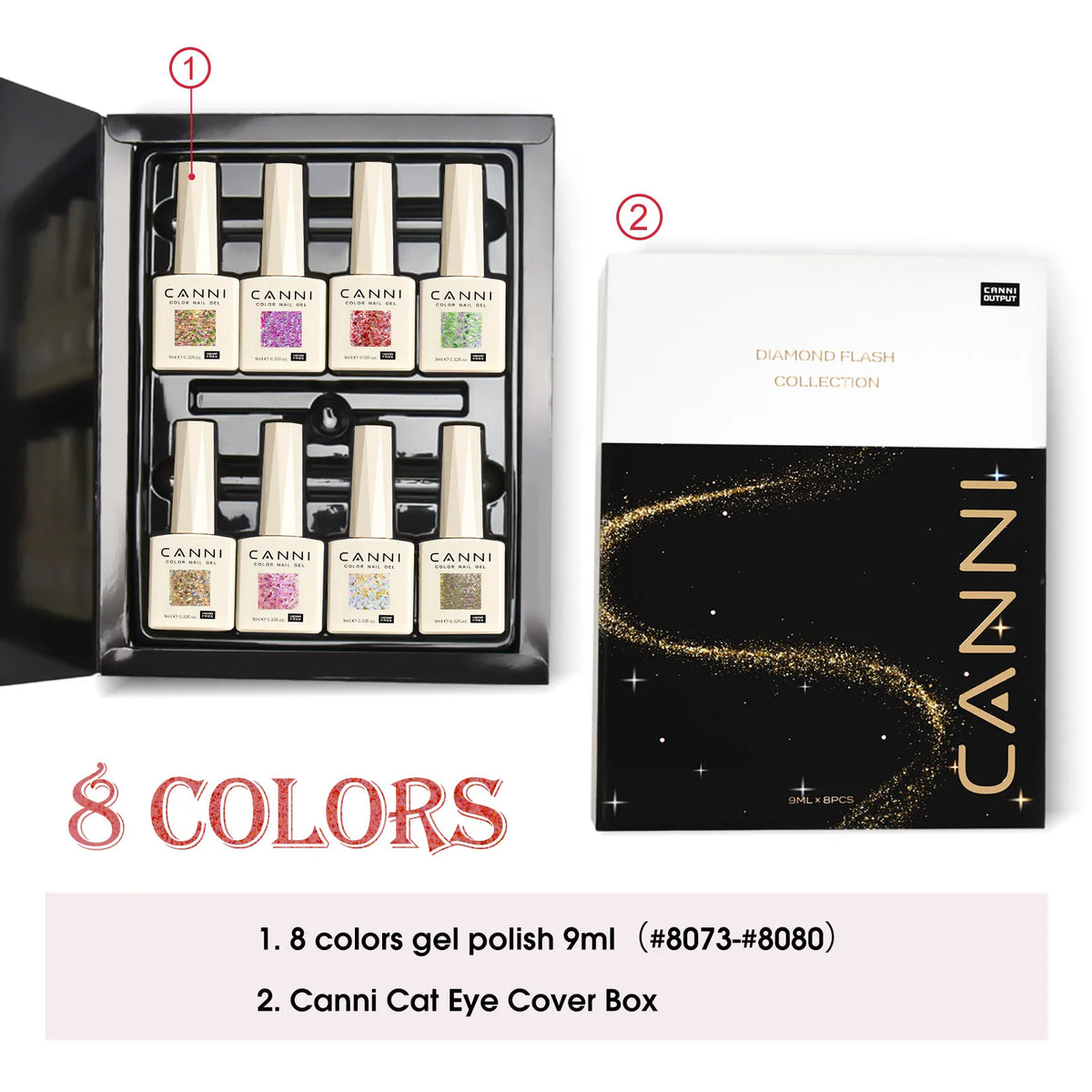 CANNI VIP Kit Hema Free Nail Gel Polish Crystal Cat Eye Sparkle Diamond Semi Permanent Soak Off UV LED Gel Varnish 9ml*8pcs