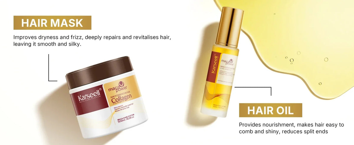Karseell Collagen Hair Treatment Deep Repair Hair Mask 500ml + Argan Oil Hair Serum 50ml for Dry Damaged Hair All Hair Types