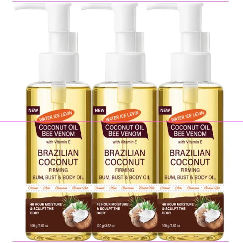 Brazilian Coconut Firming Body Oil, 48H Moisture & Sculpting with Acai, Guarana & Hyaluronic Acid for Bum & Bust