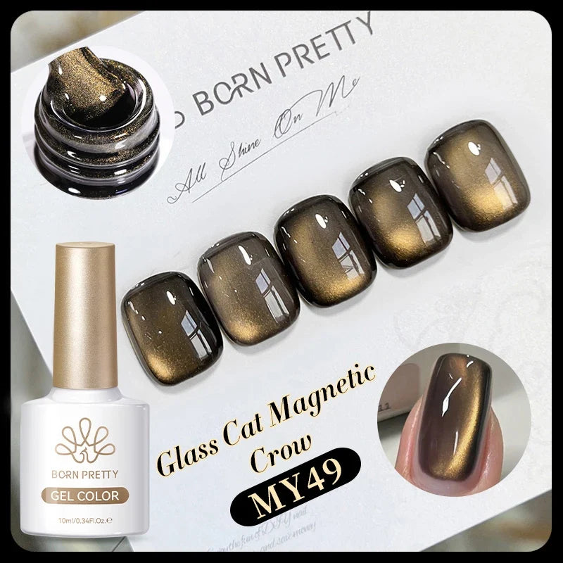 BORN PRETTY Gold Pink Cat Magnetic Gel Polish 10ml Water Light Spaking Glitter  Soak Off UV Semi Permanent Varnish Manicure