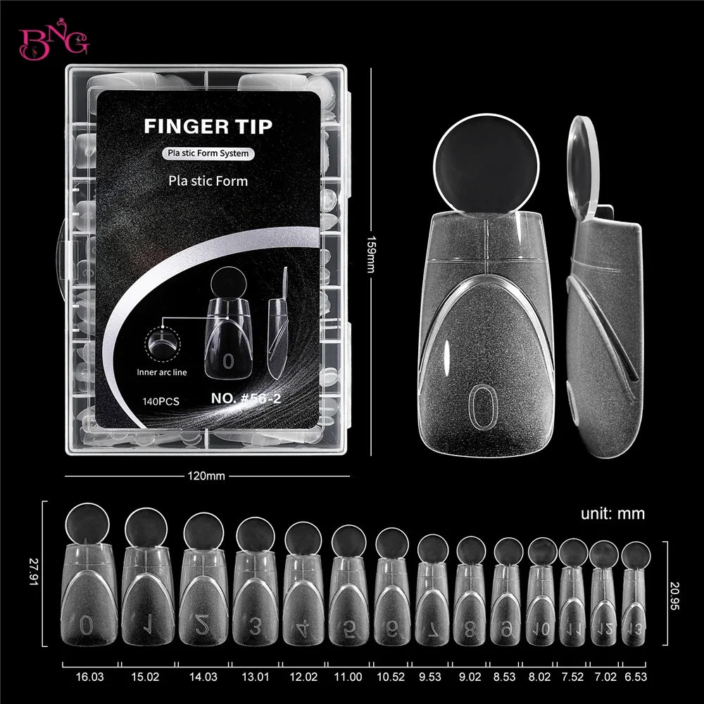 BNG New Matte Dual Forms With French Line Full Cover Dual Nail Molds for Uv Gel Acrylic Nail Art Extension 140PCS 14 Sizes