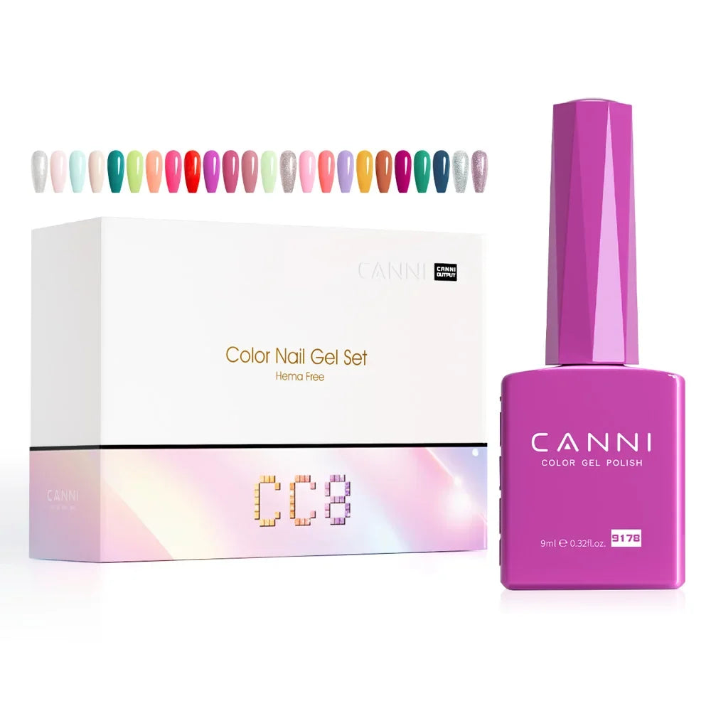 9ml CANNI CC8 HEMA FREE Nail Gel Polish Kit Nail Manicure Full Coverage Solid Color Summer Nails Soak off UV LED Nail Gel Set
