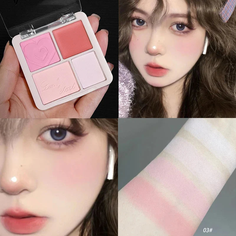 4 Color Pink Peach Blush Powder Cream Palette Highlighter Matte Expanding Color Brightening Face Blusher Rouge Makeup Cheek Tint