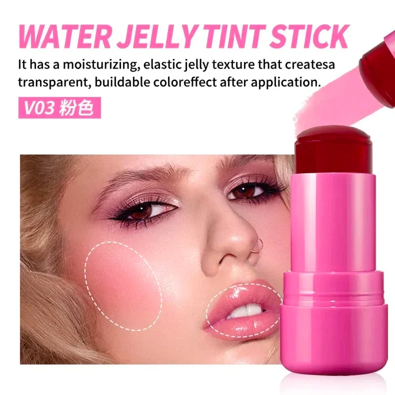 4 Colors Jelly Blush Stick Lip Balm Eyeshadow 3-in-1 Multi-Use Matte Blush Moisturize Brighten Lip Gloss