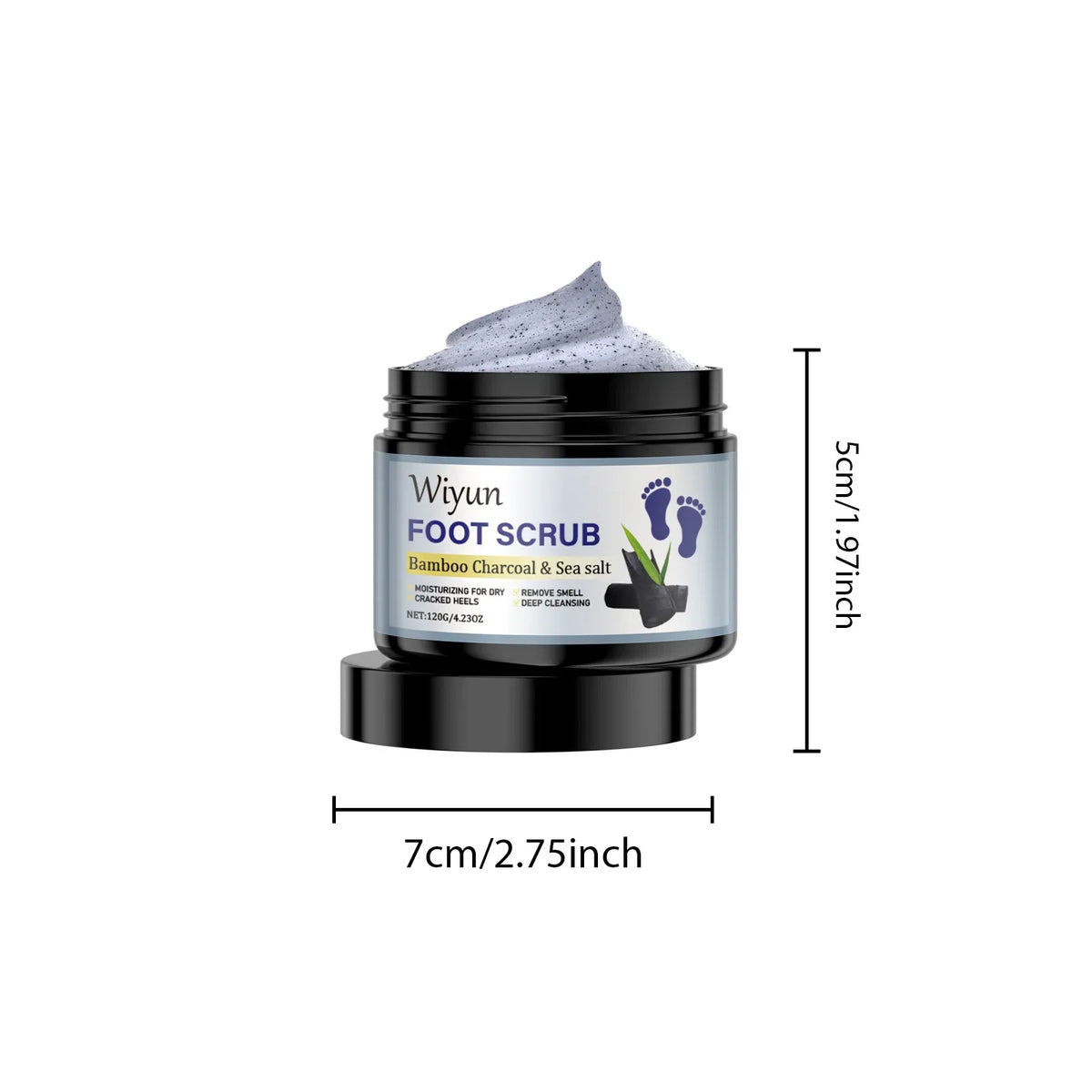 Exfoliating Foot Scrub with Bamboo Charcoal Sea Salt Dead Skin Removal Soften Feet Skin Deep Cleansing Feet Smoothing Care