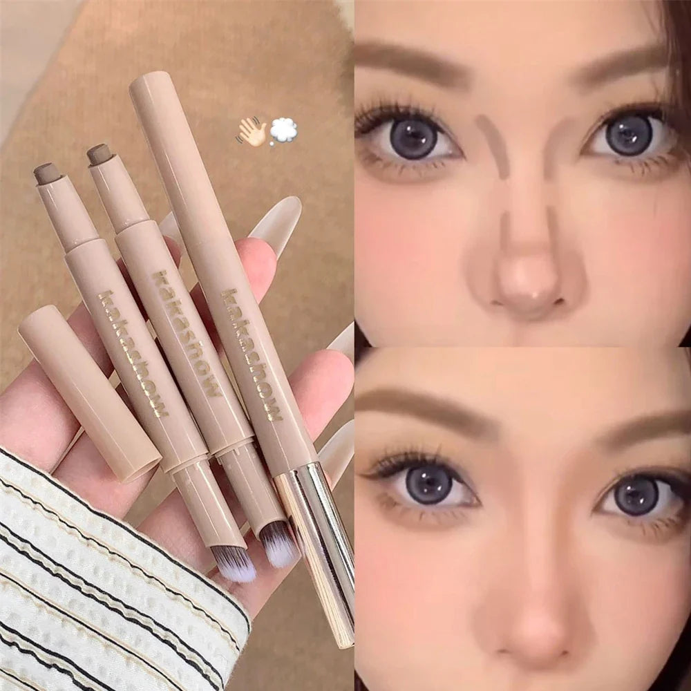 3D Contouring Pen Matte Bronzer Stick Grey Brown Nose Shadow Contour Pen With Brush Double Head Facial Contour Stick Makeup