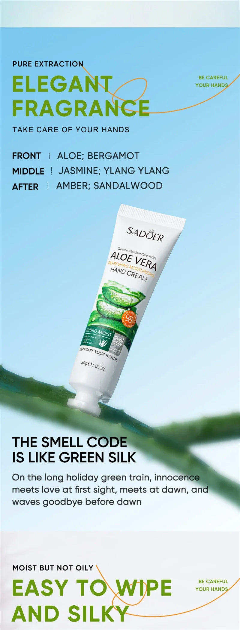 Aloe Vera Nourish Hand Cream Refreshing Hydrate Moisturize Fast Absorb Soften Dry Hands Restore Natural Skin Radiance Lotion