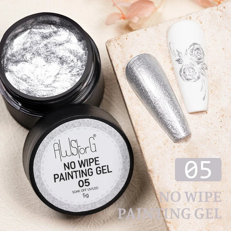 AWStorG 5ML Super Silver Metallic Gel Nail Polish Metal Effect Painting Gel Chromes Varnis Semi Permanent for Nail DIY