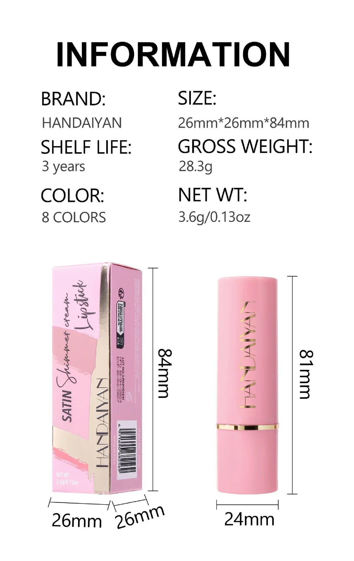 8 Colors Glitter Diamond Lipstick Long-Lasting Pink Brown Pearlescent Metallic Purple Sparkling Lipstick Makeup Cosmetic