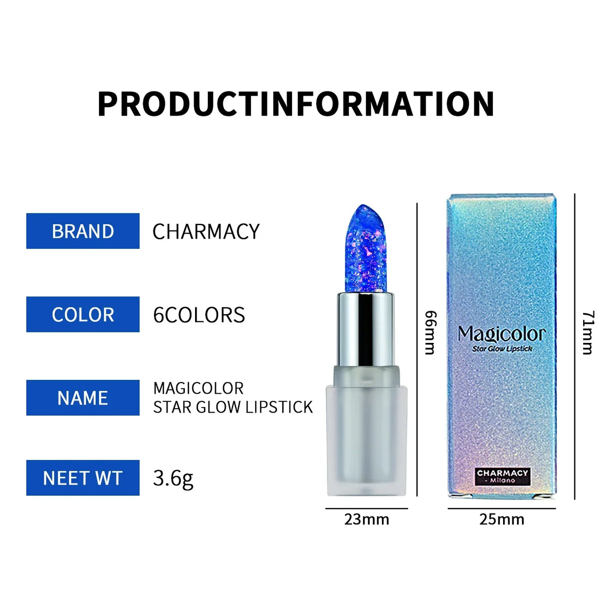 CHARMACY 6 Colors Magicolor Star Glow Lipstick PH Change Shift Colors Lip Gloss Nourish Moisture Professional Lip Makeup