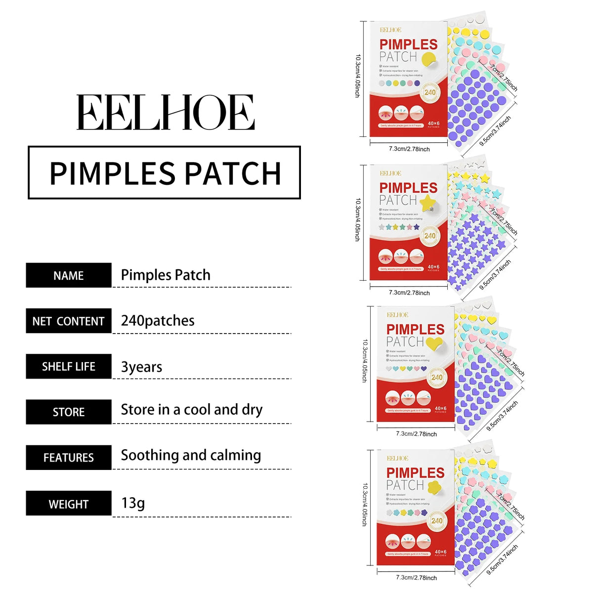 240Pcs Salicylic Acid Acne Pimple Patches Colorful Round/Heart/Flower/Star Shape Acne Removal Skin Care Stickers Covering Zits