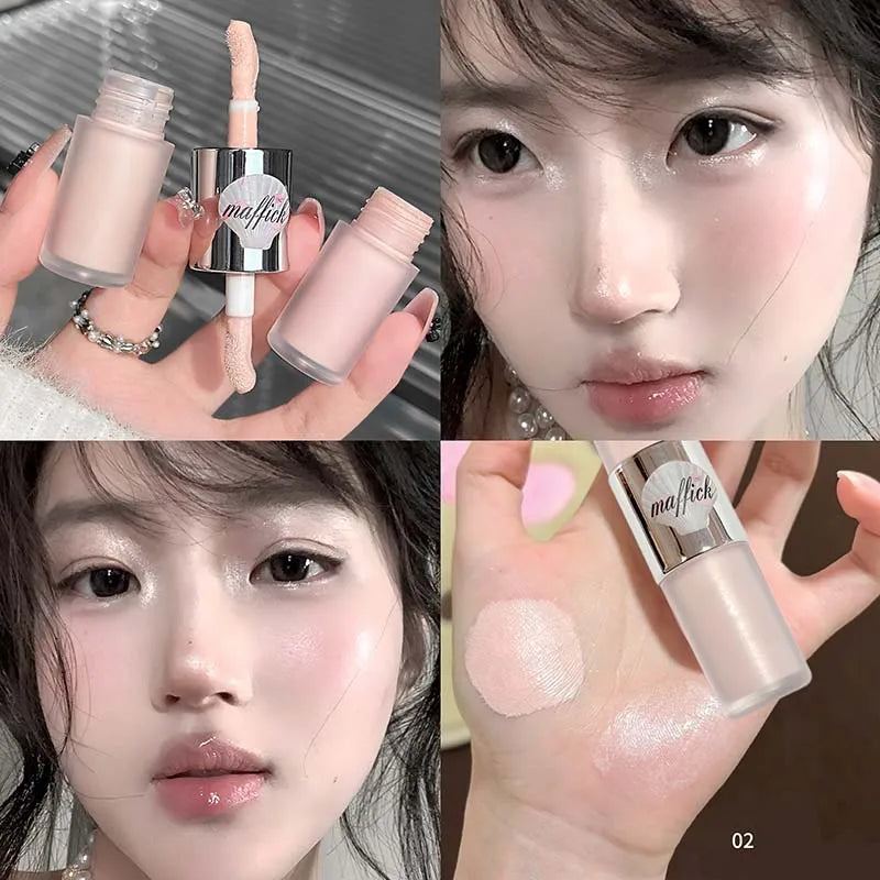 Dual-Ended Liquid Highlight Stick Pearl Gloss Diamond & Matte White Cream Shine Face Brightening Nose Shadow Contouring Makeup